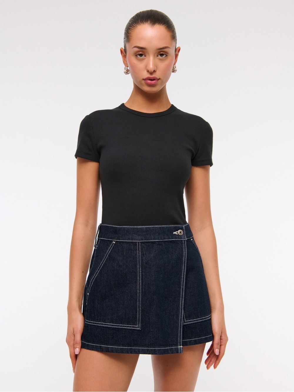 Abercrombie & Fitch Mid Rise Denim Wrap Mini Skirt